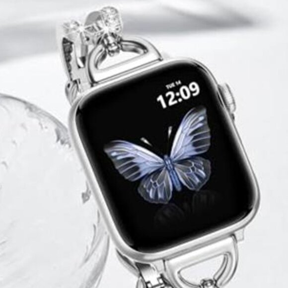 NEW Slim Silver Sparkle Diamond Apple Watch Band - Picture 3 of 5